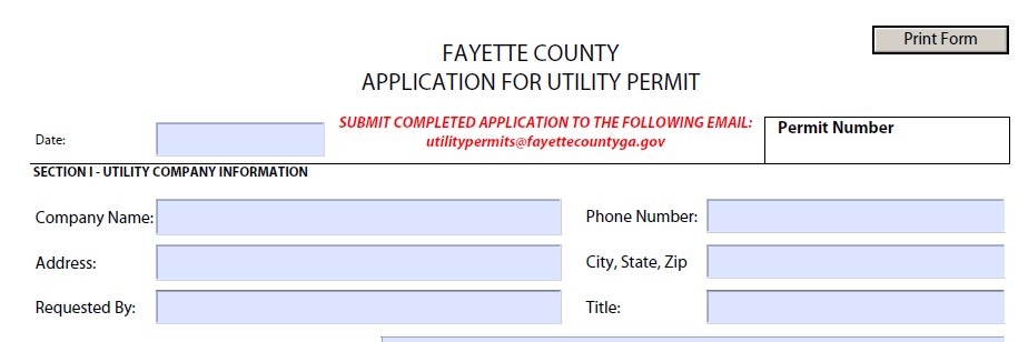 APPLICATION FOR UTILITY PERMIT